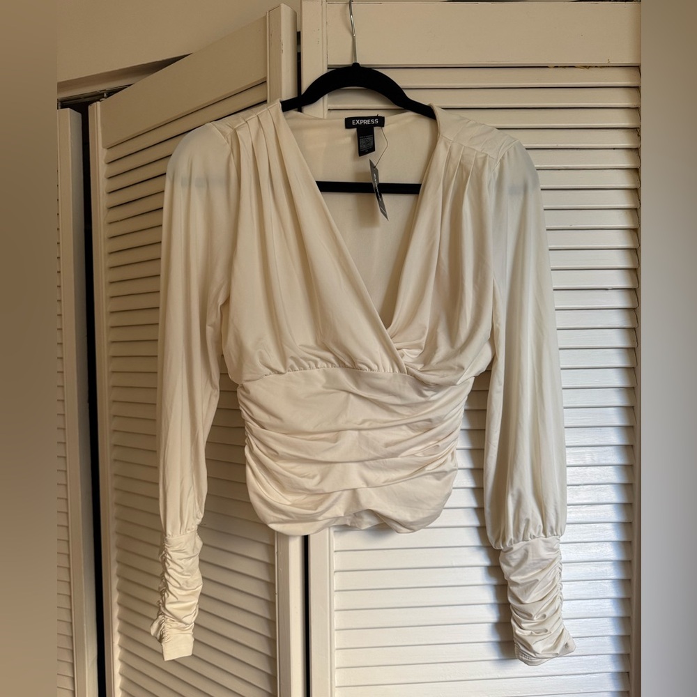 NWT Express Ivory Ruched Blouse